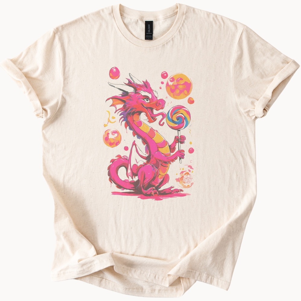 Dragon Candy Neon Graphic Tee Playful Vector Art
